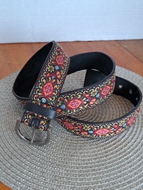 Vintage Woven Suede  Floral Jacquard Unisex Belt 45"